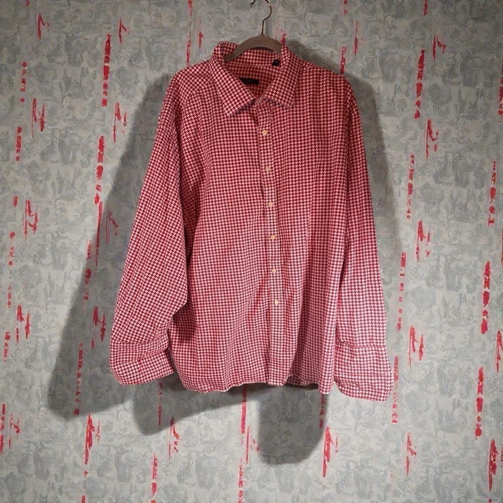 Sean John Shirt Mens Sz 20 34/35  Button up Red White Gingham Tailored fit Y2K
